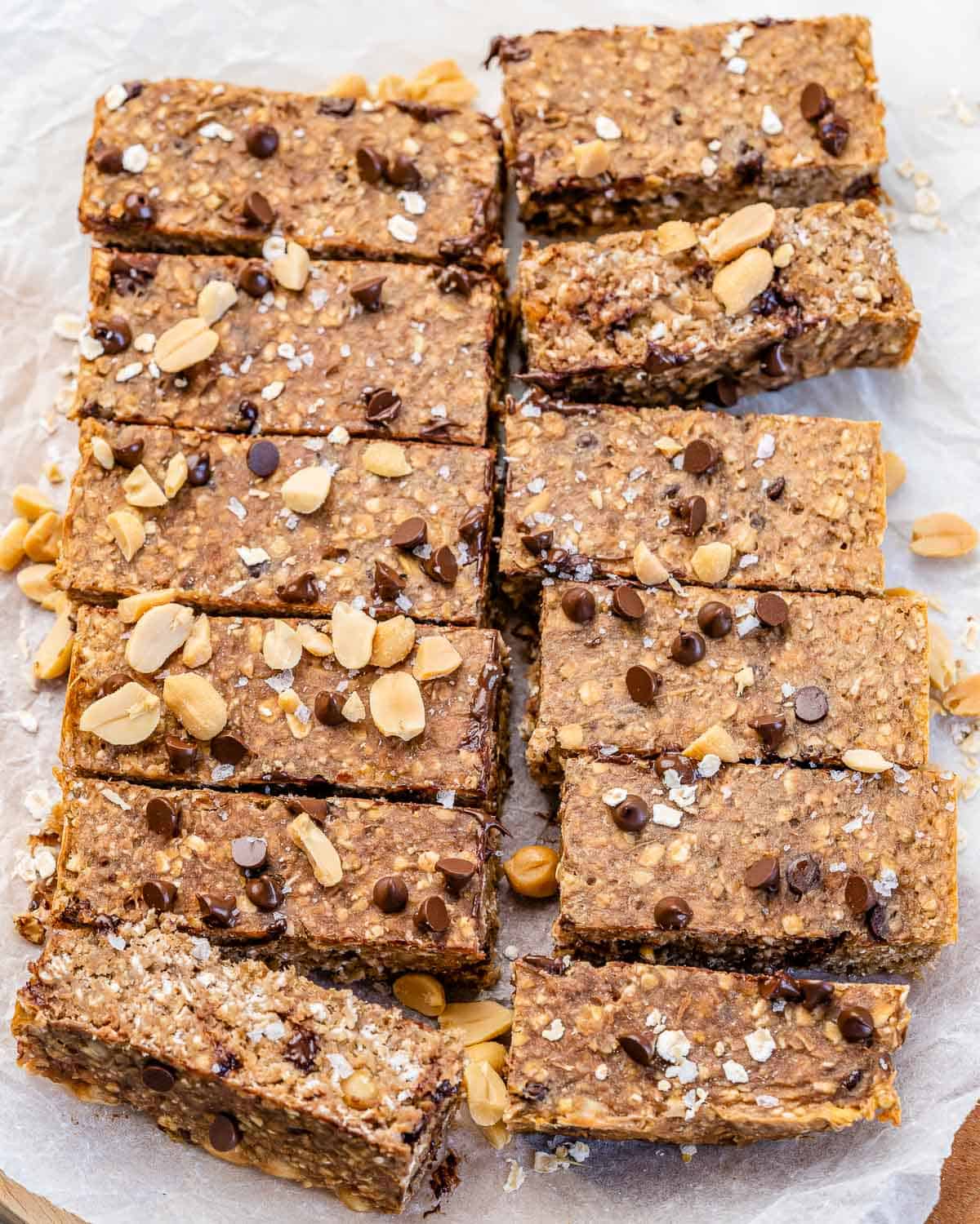 baked oatmeal bars with chocolate chips and peanuts 