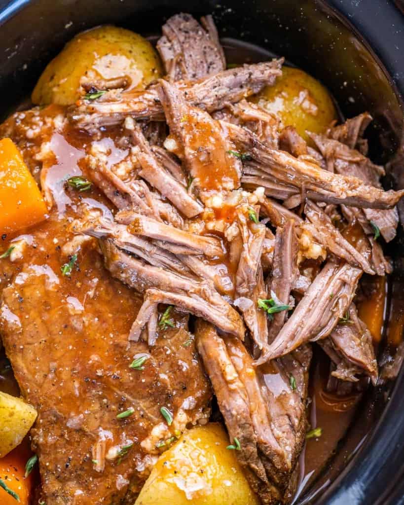 close up pot roast with carrots and potatoes 