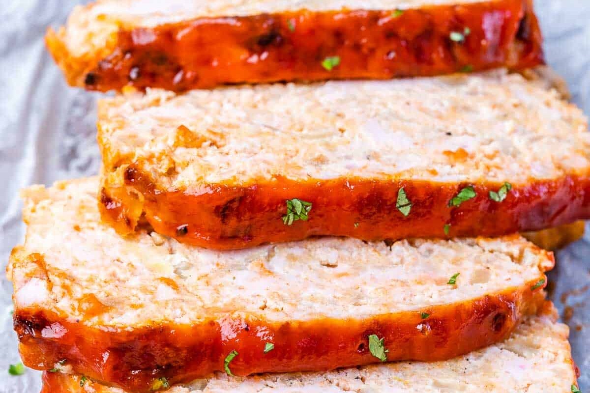 close up top view of turkey meatloaf
