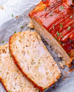 top view sliced turkey meatloaf