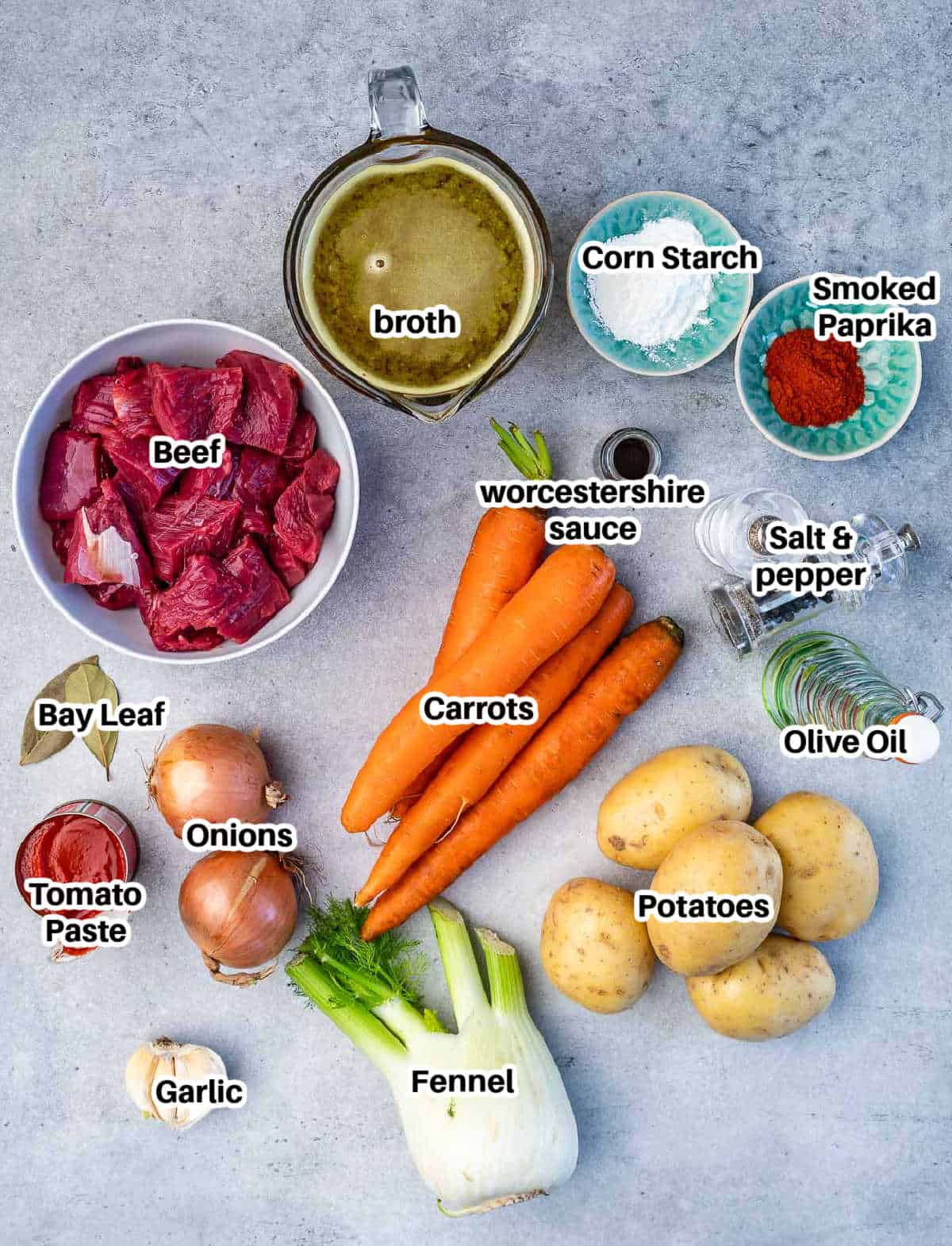 Ingredients for beef stew made in the slow cooker.