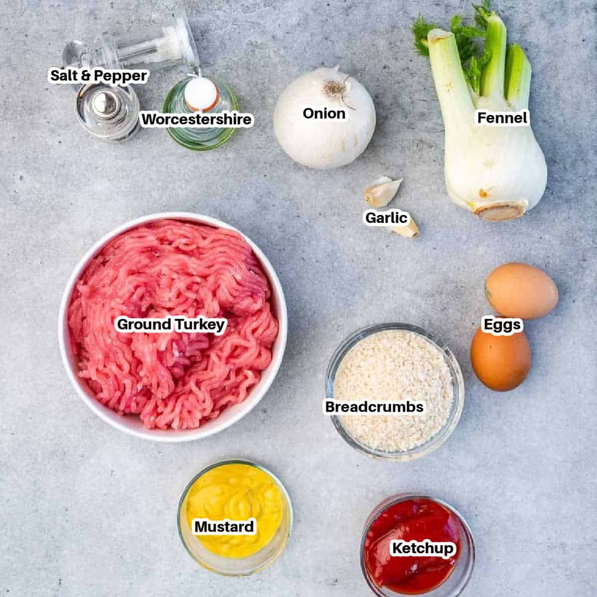 Ingredients for ground turkey meatloaf.