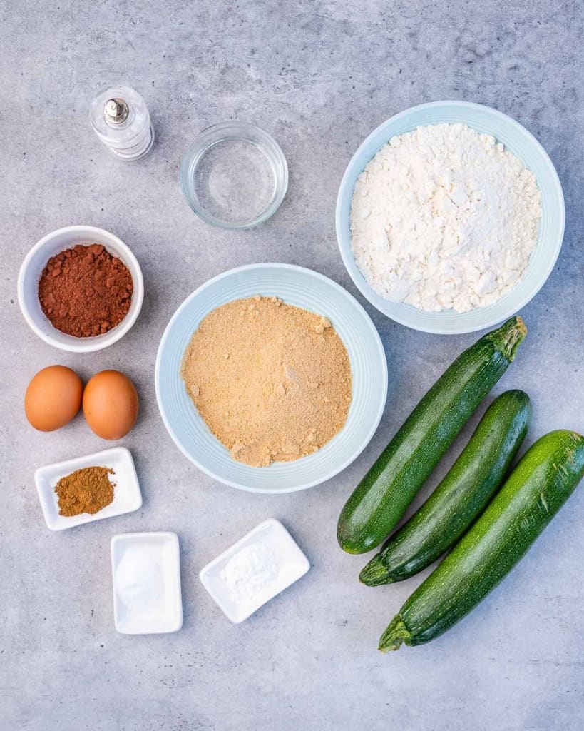 ingredients for the healthy zucchini chocolate bread