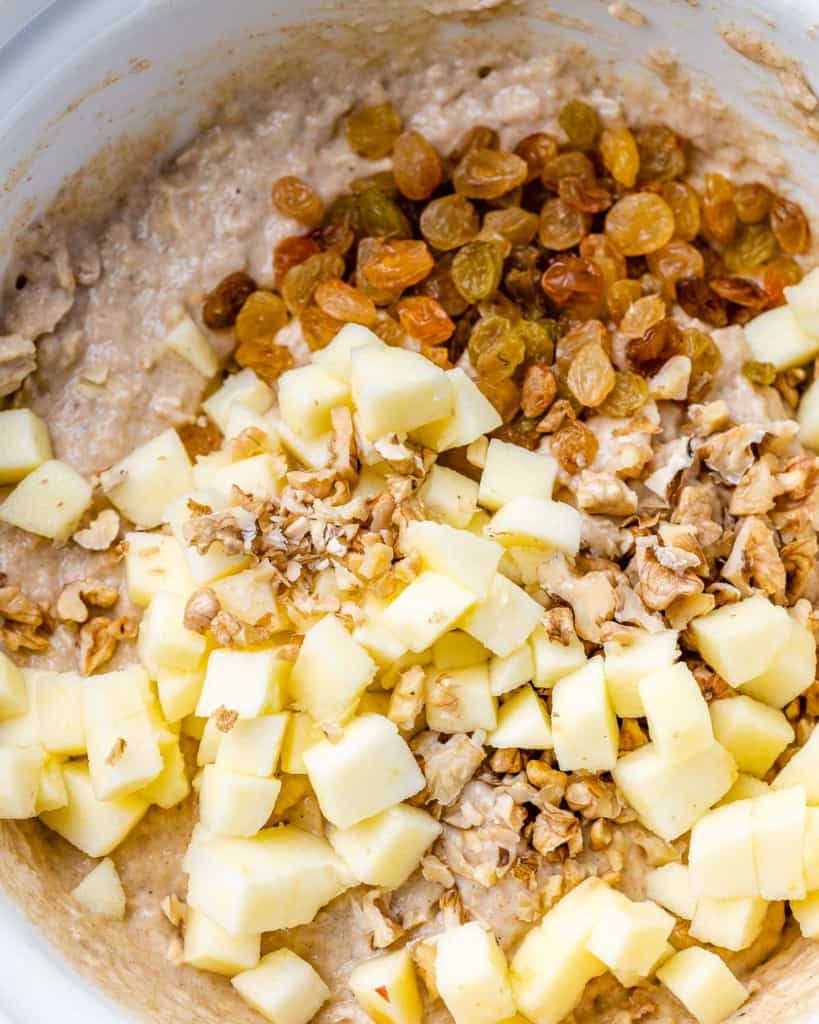 chopped apples, walnuts and raisins added over the batter 