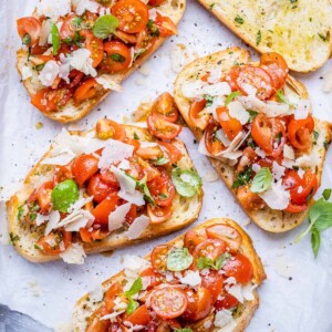 top view of tomato bruschetta on bread