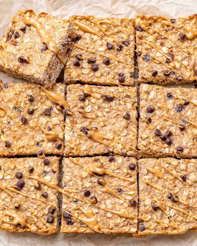 top view of cut up oatmeal bars into squares