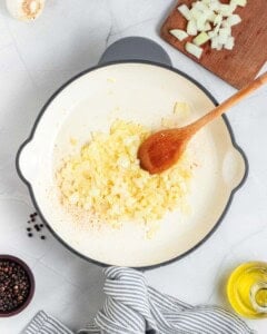 Sauteed onion in a pan.