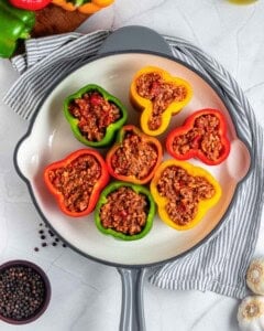 bell peppers stuffed with beef and rice stuffing.