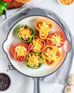 Shredded cheese was added over the bell pepper stuffing.