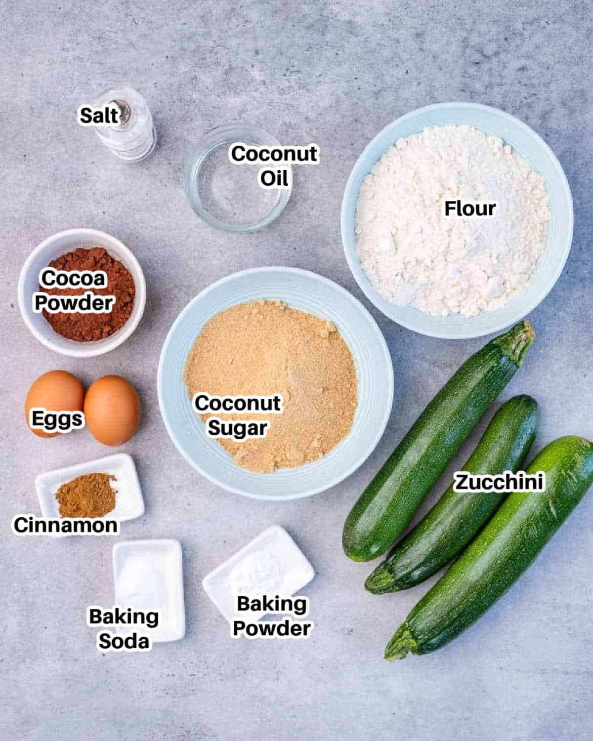 Ingredients for zucchini bread.