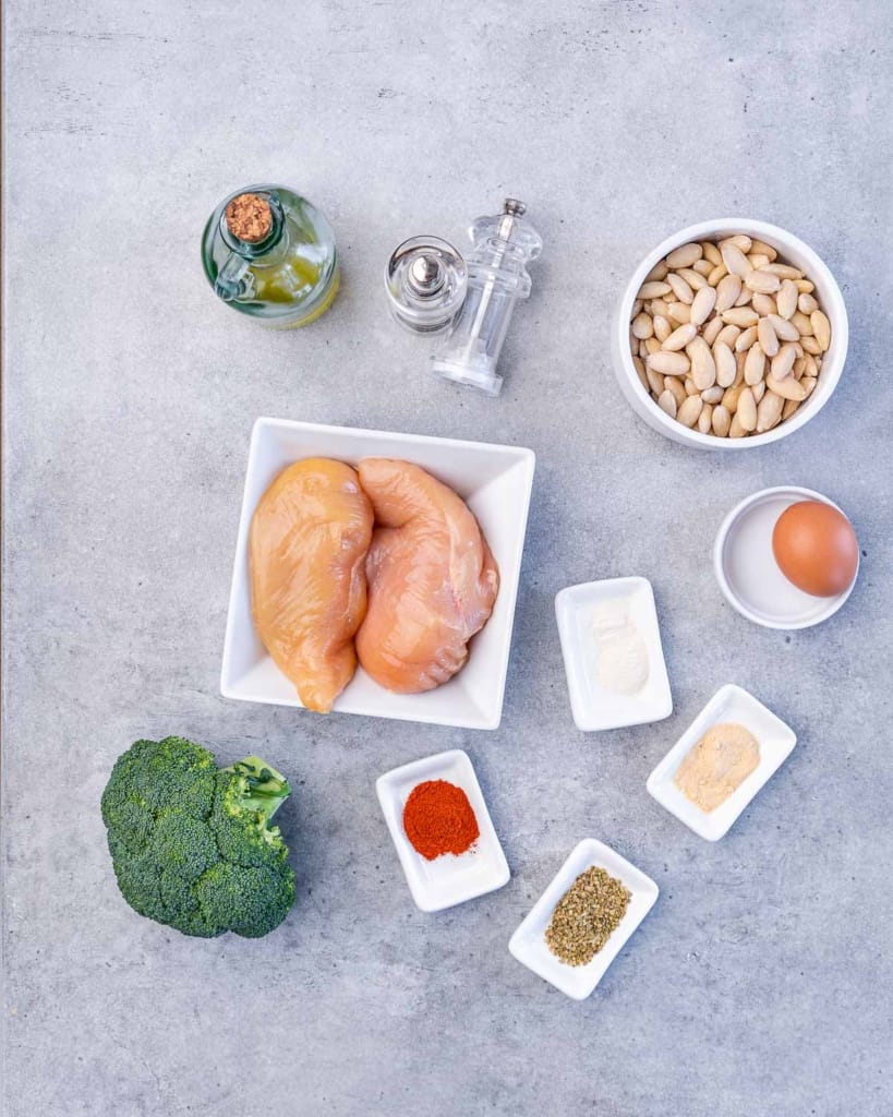 ingredients to make the crispy almond crusted chicken cutlets 