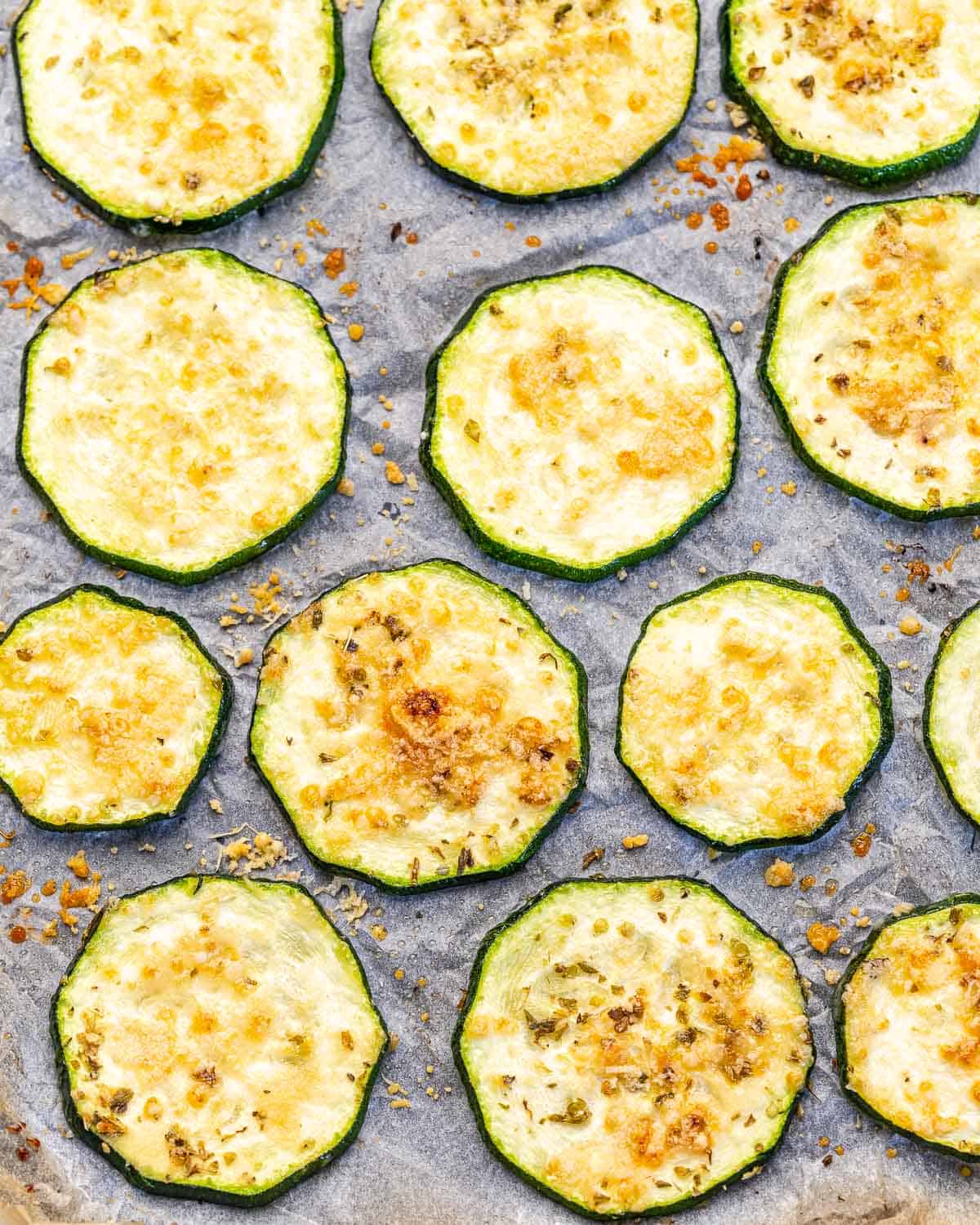 top view of sliced zucchini chips 