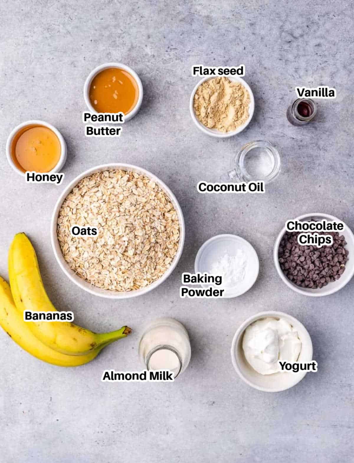 ingredients to make chocolate chip oatmeal bars.