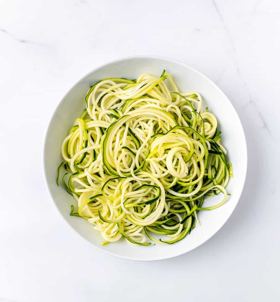 tope view of zoodles on a plate