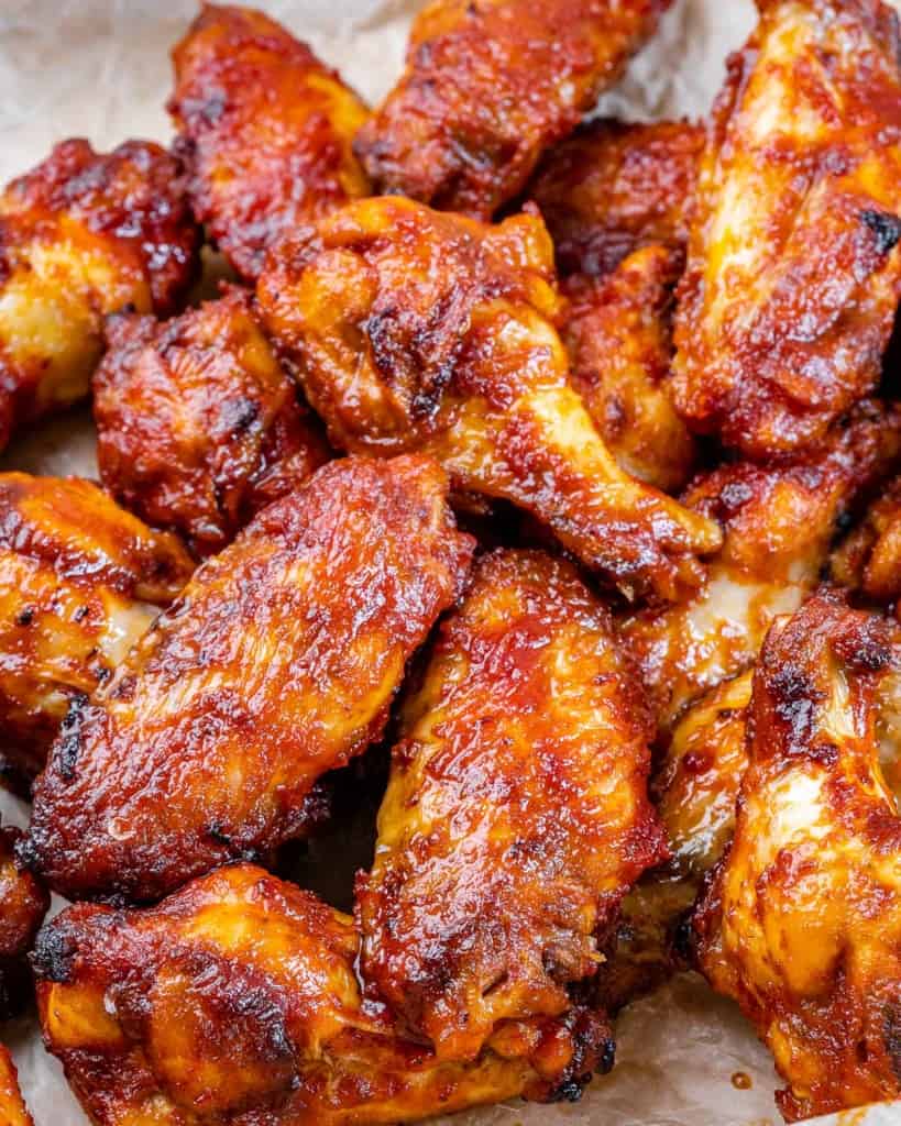 close up of air fried buffalo chicken wings 