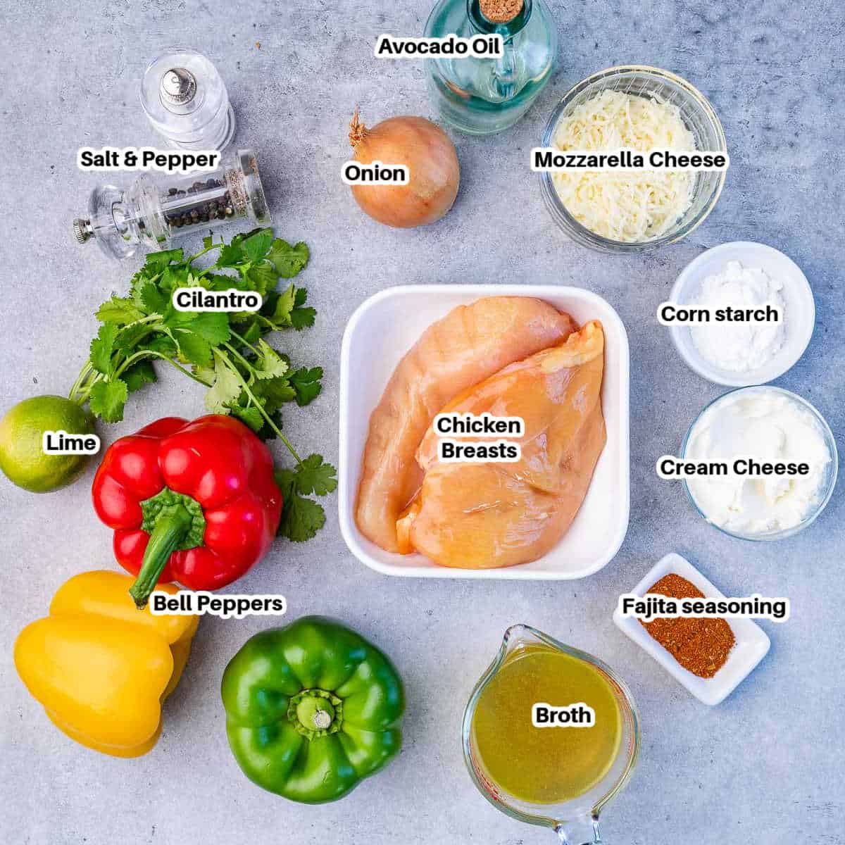 Ingredients for creamy chicken fajitas.