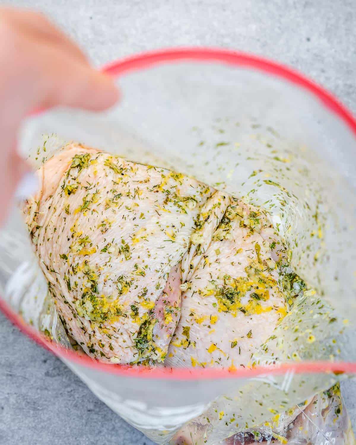 marinade in bag with chicken thighs 