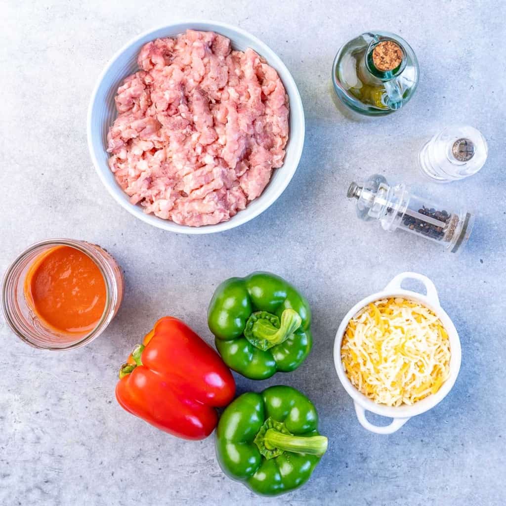 Ingredients on a grey table.