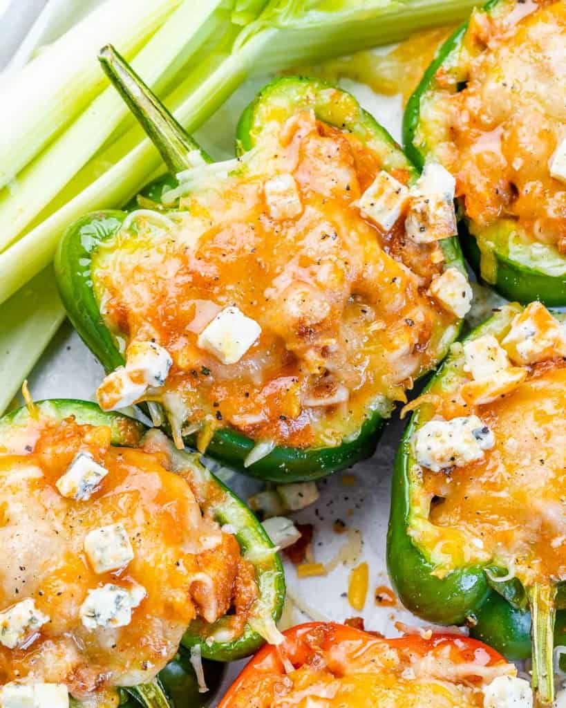 top view of cooked stuffed bell peppers  