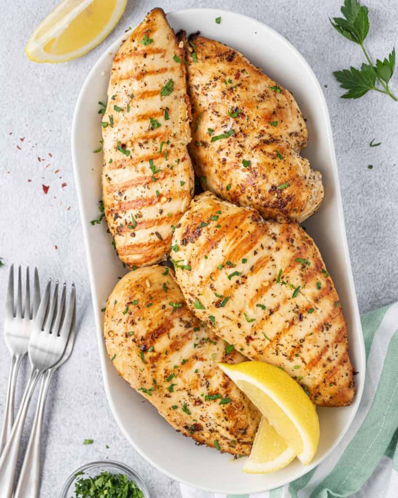 top view of grilled chicken breast 