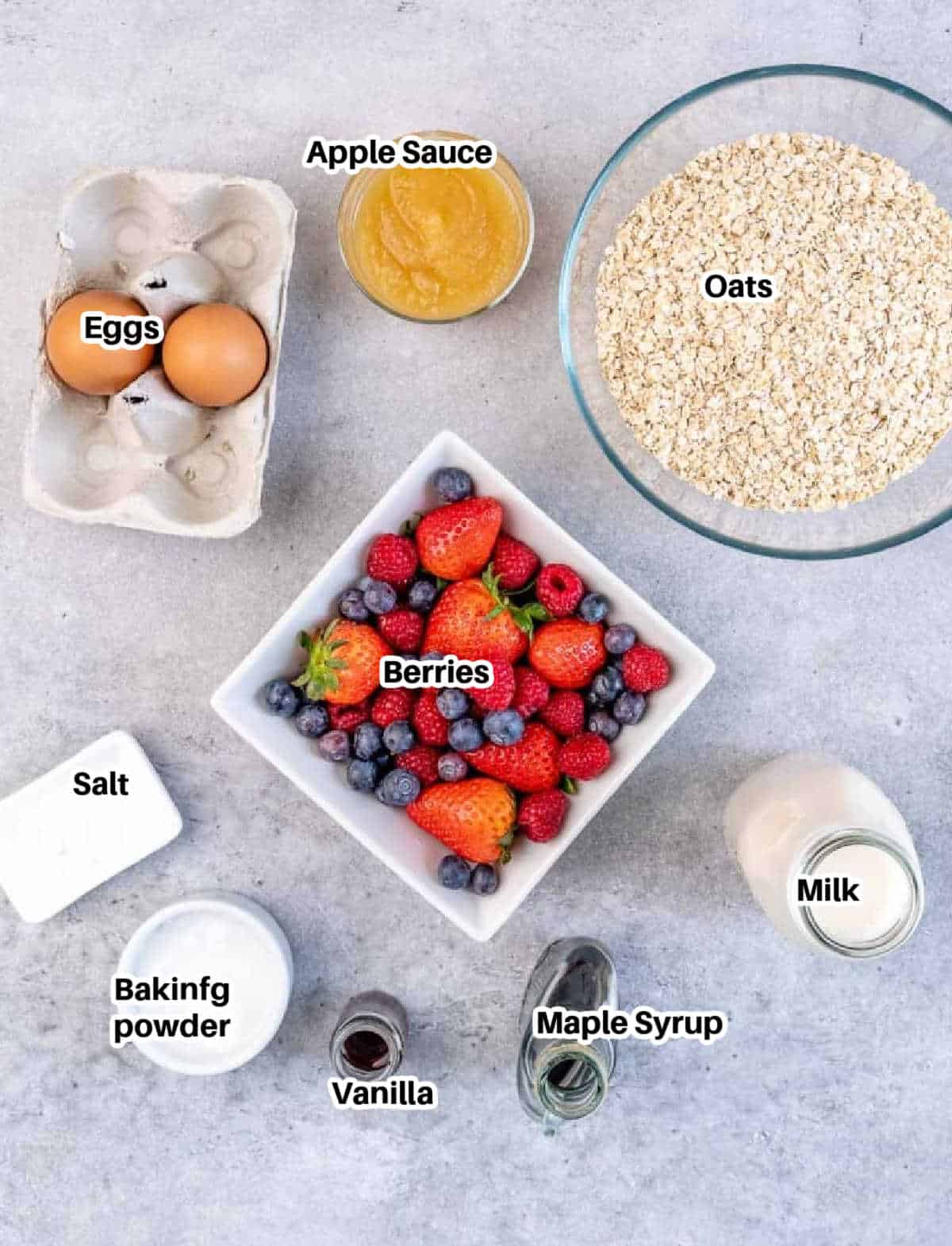 ingredients to make berries-baked oatmeal.