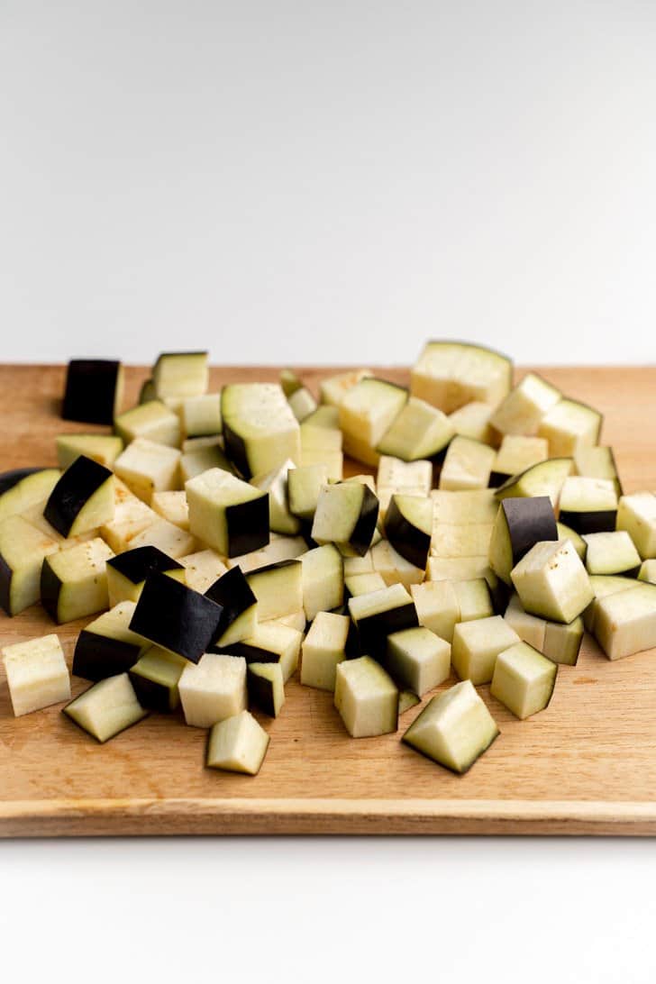 cubed and diced eggplant