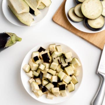 sliced and cubed eggplant on surface