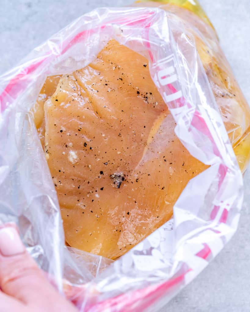 chicken breasts in bag with marinade