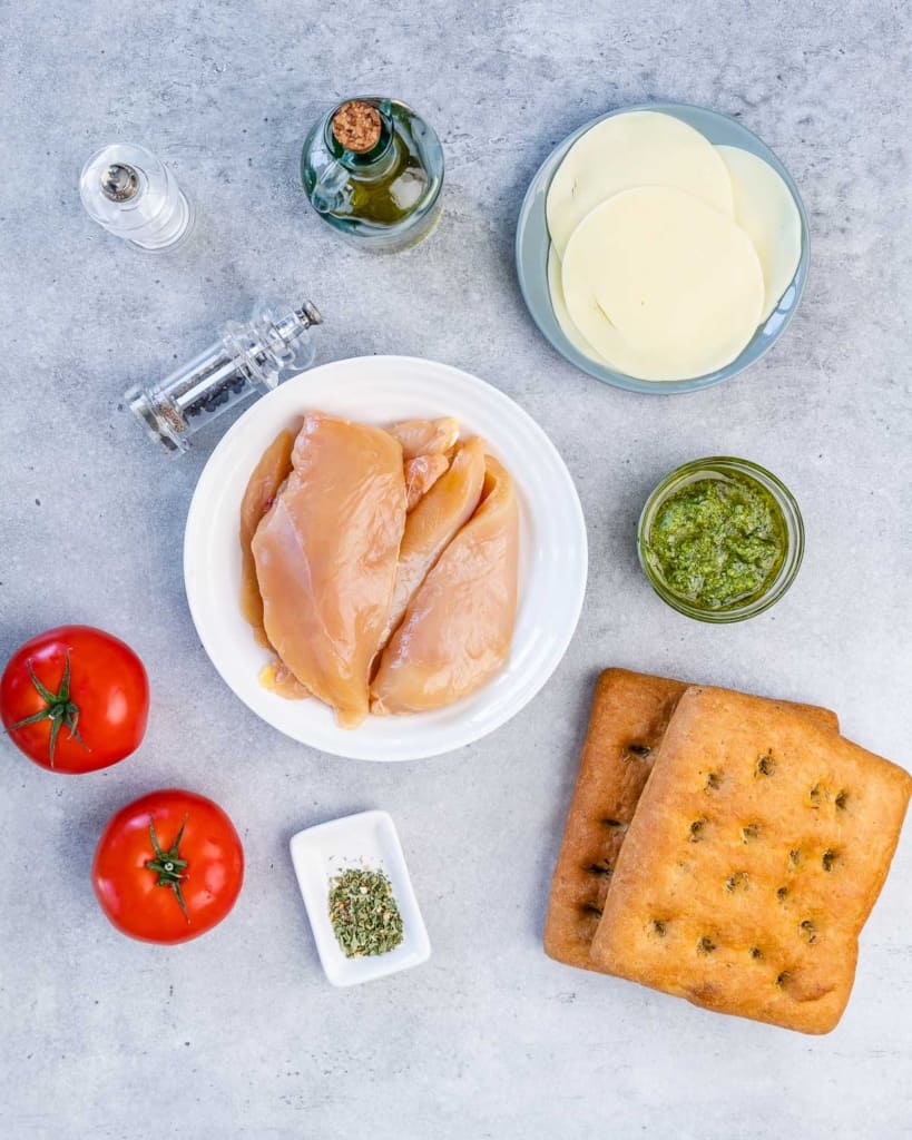 Ingredients on a grey table.