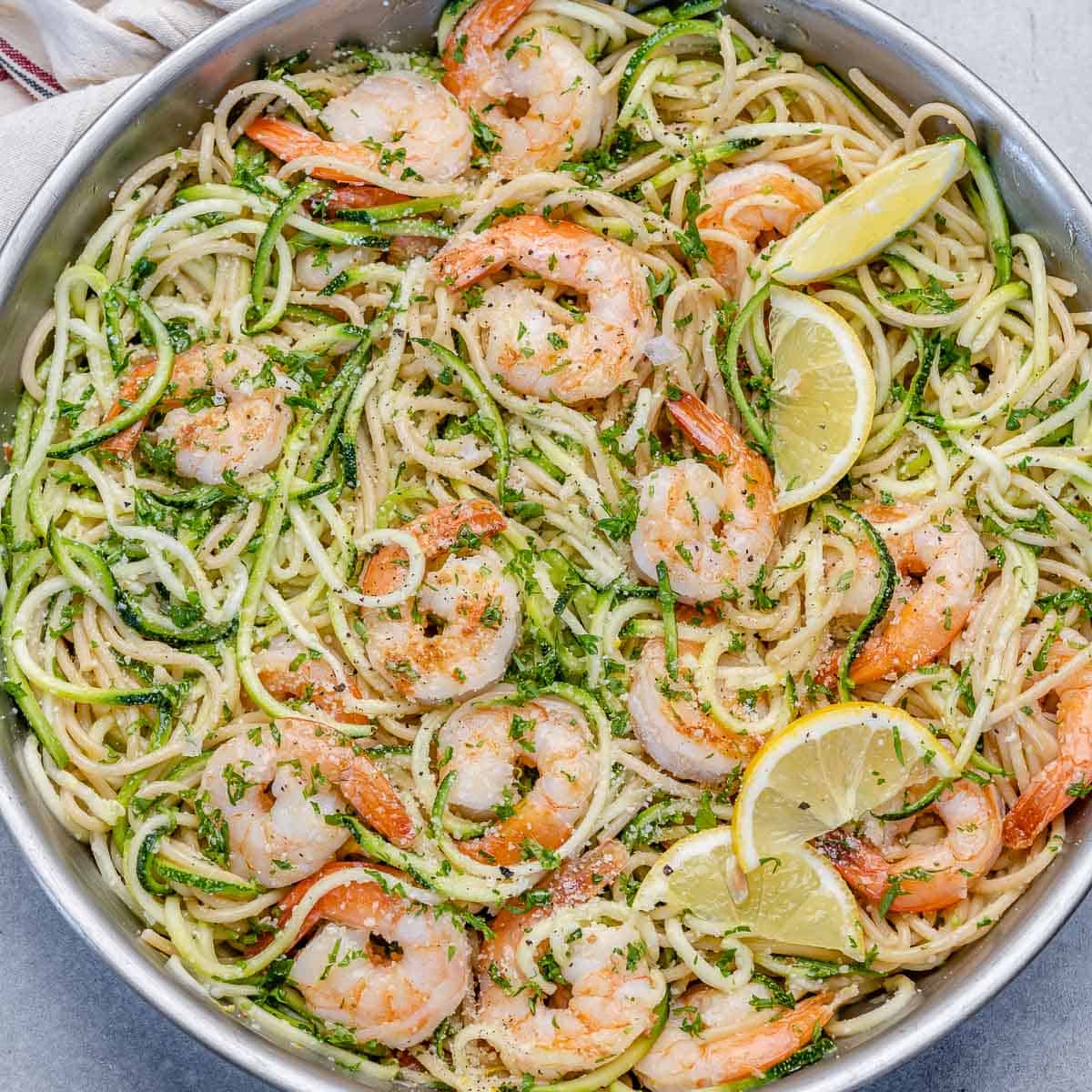 Healthy Lemon Shrimp Pasta and Zoodles Recipe - Healthy Fitness Meals