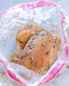 marinated chicken breast in a ziplock bag