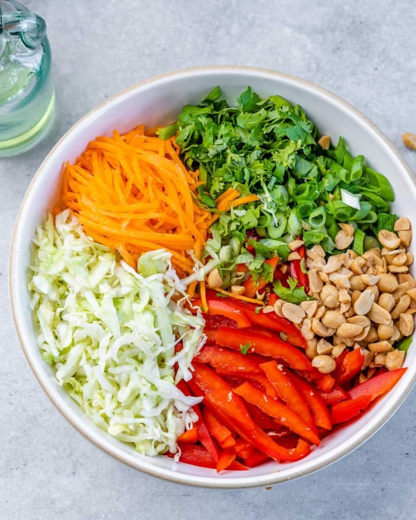 Vegetables and peanuts in a bowl.