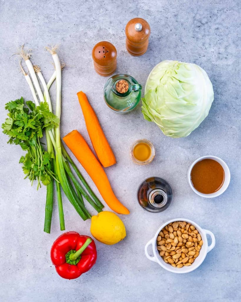 Ingredients on a grey table.