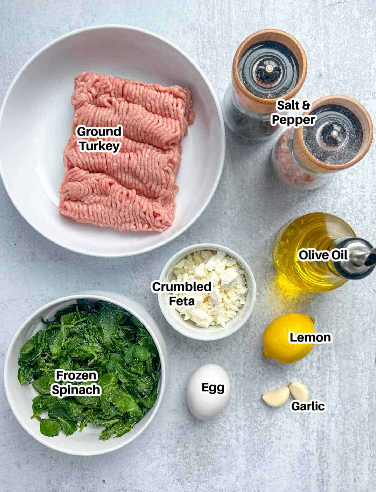 ingredients to make feta turkey burger patties.