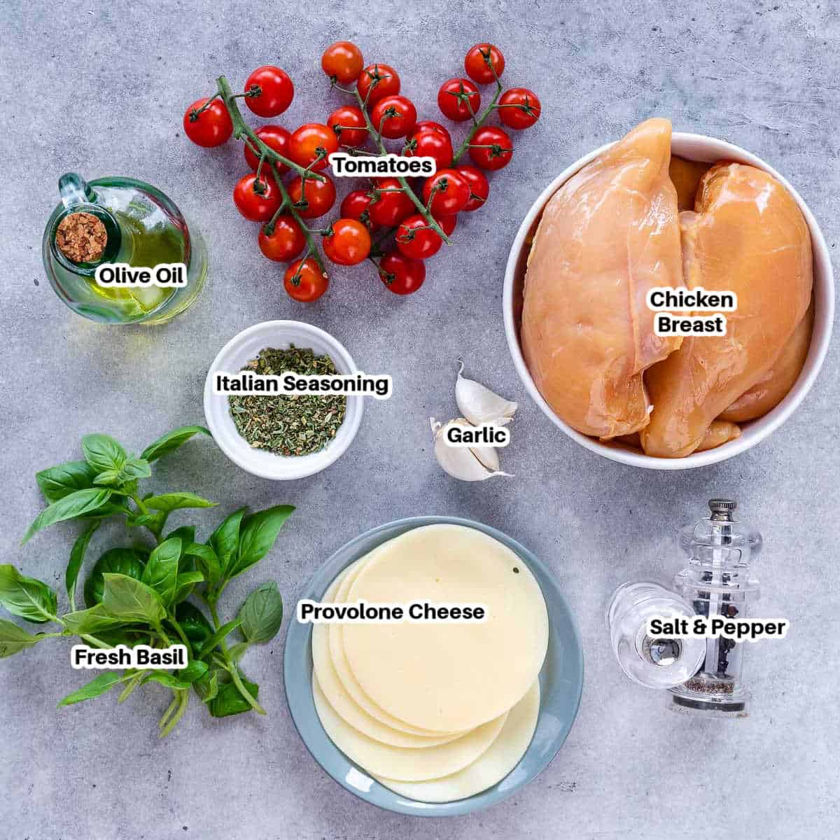 ingredients for grilled chicken margherita.