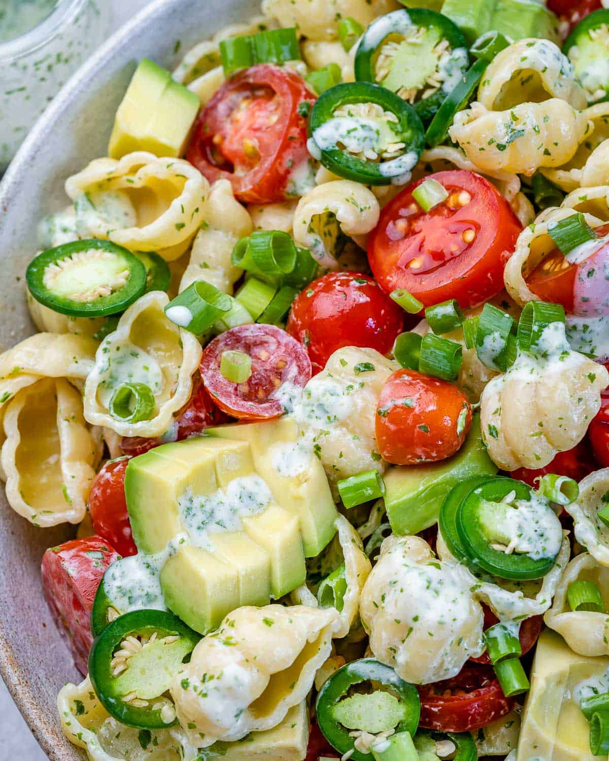 close view up cilantro lime pasta salad recipe
