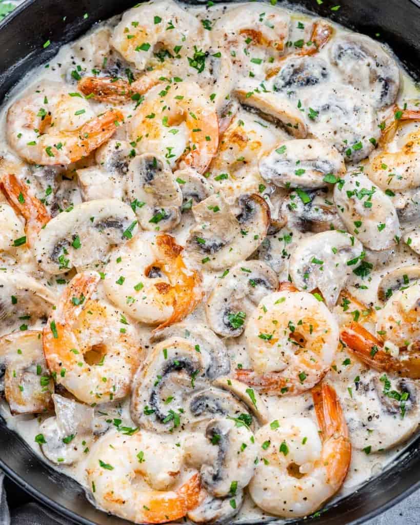 Shrimp cooked in a creamy mushroom sauce.