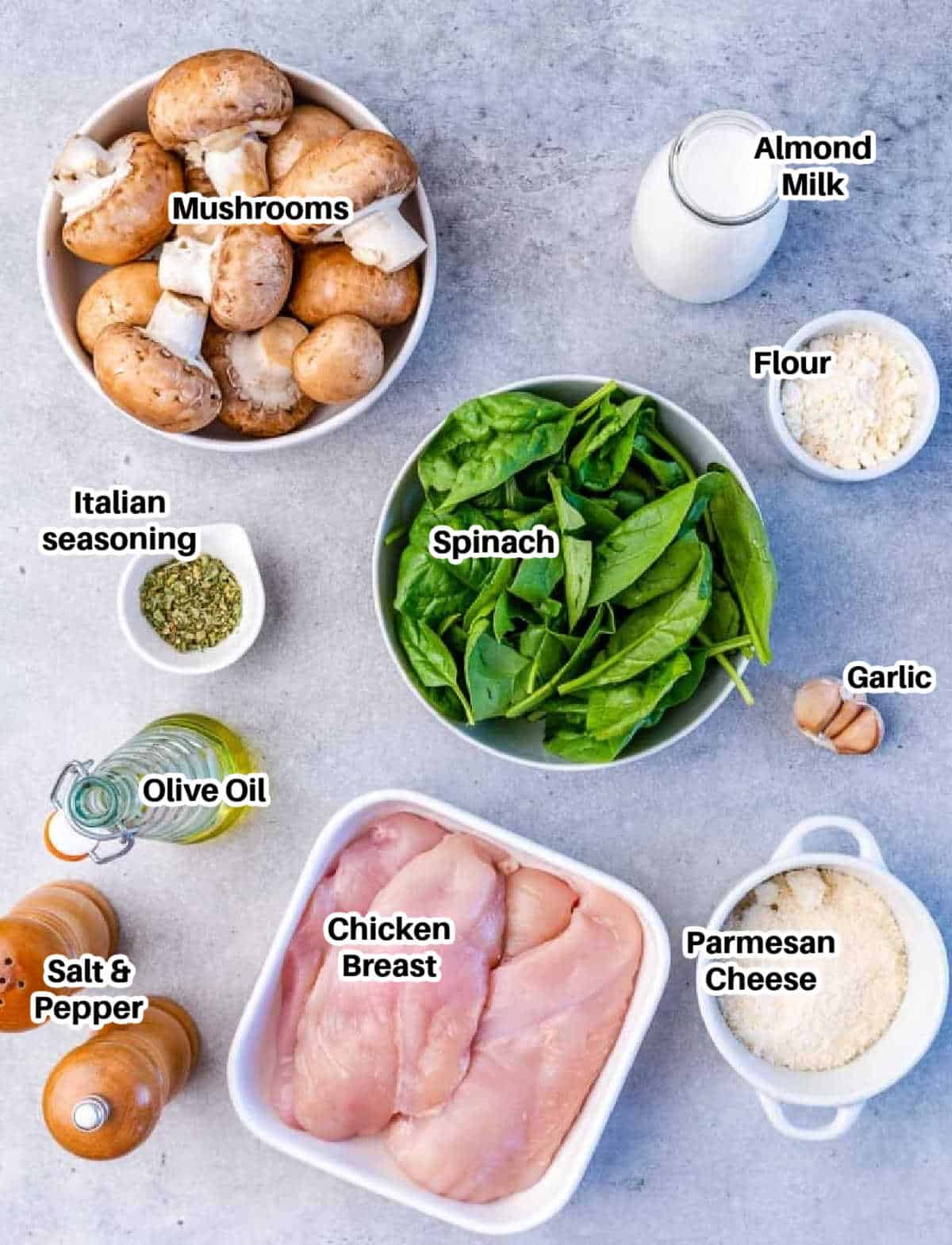 ingredients to make creamy spinach and parmesan spinach.