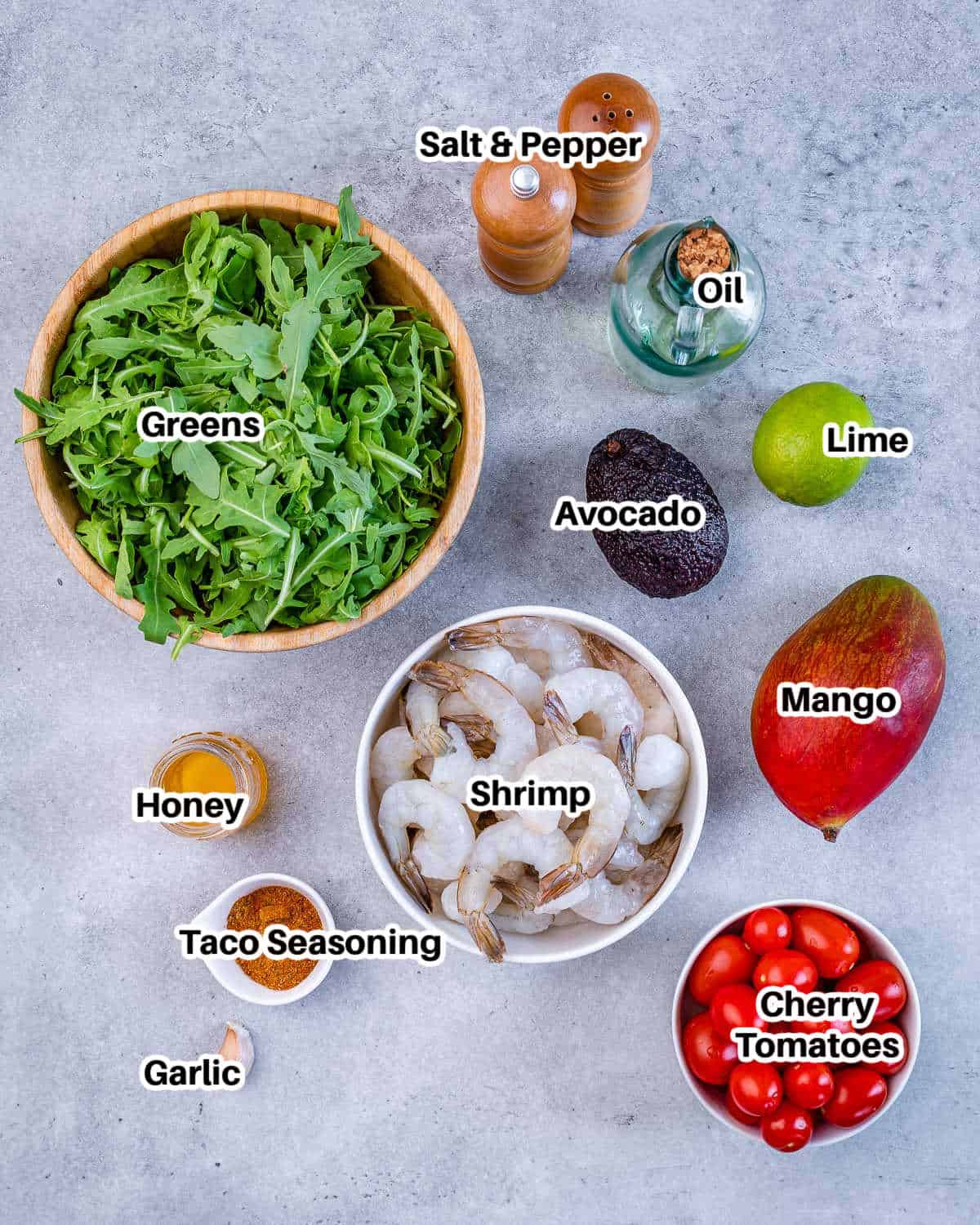 ingredients for grilled shrimp salad.