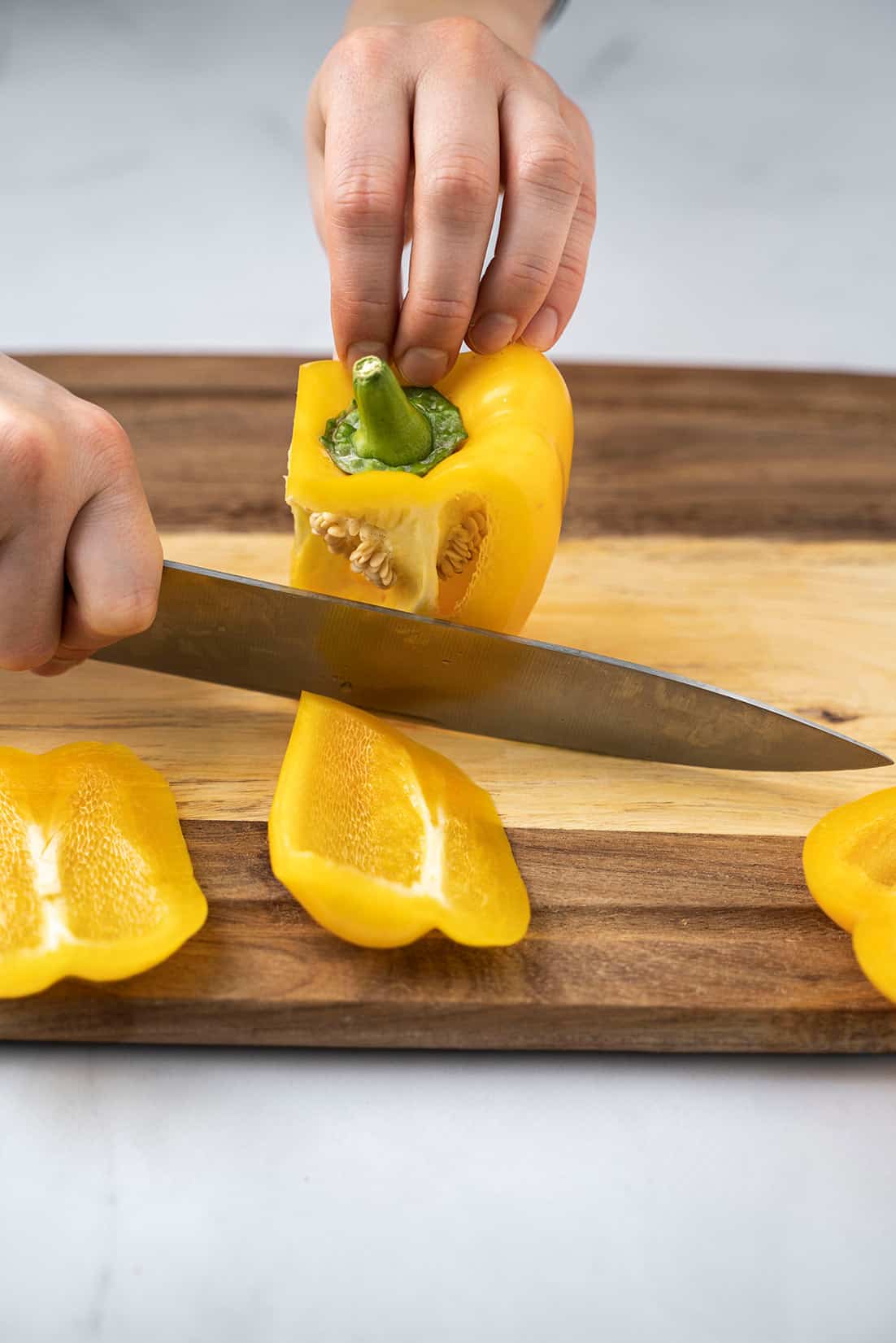 slicing the side of the pepper