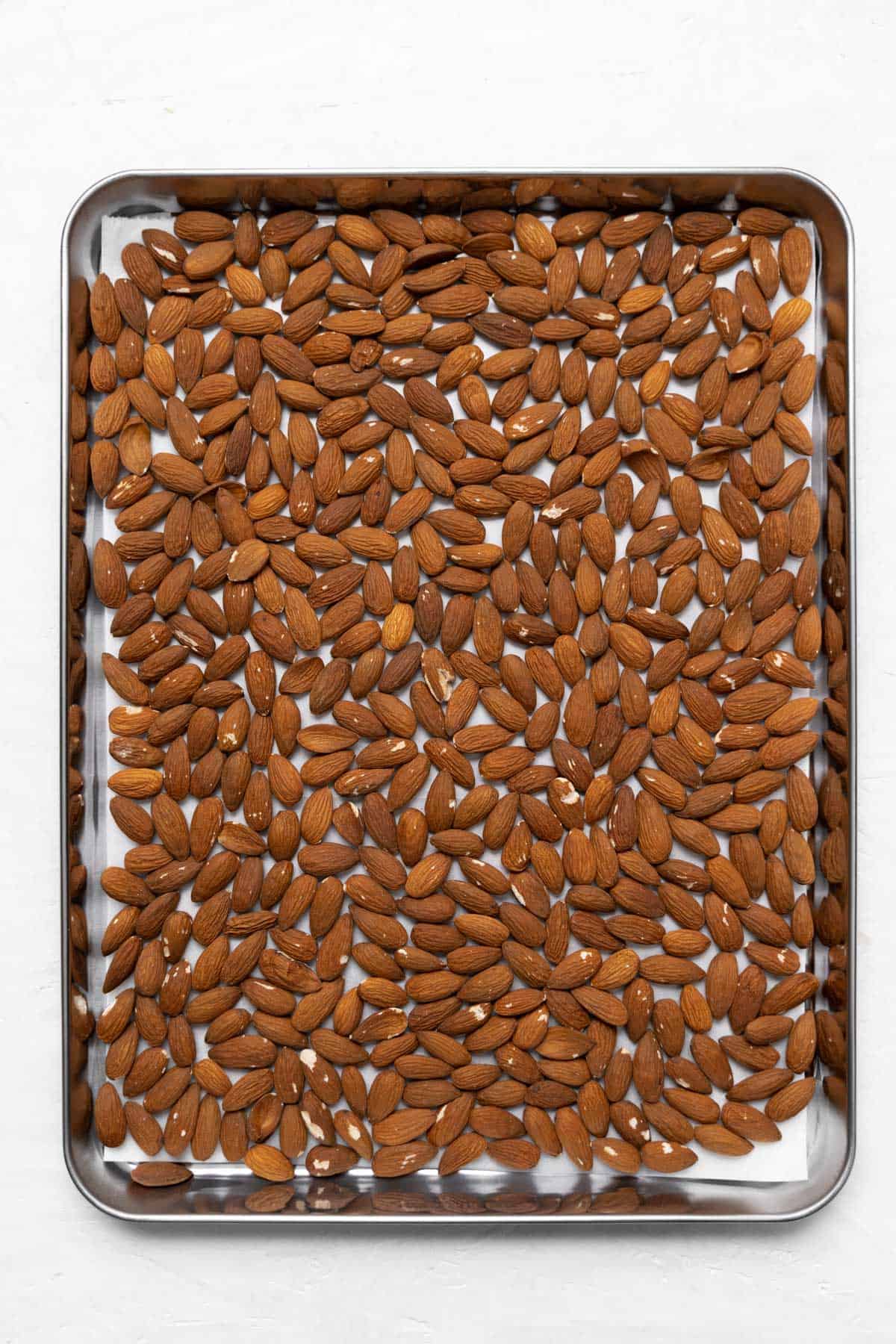 sheet pan of whole almonds