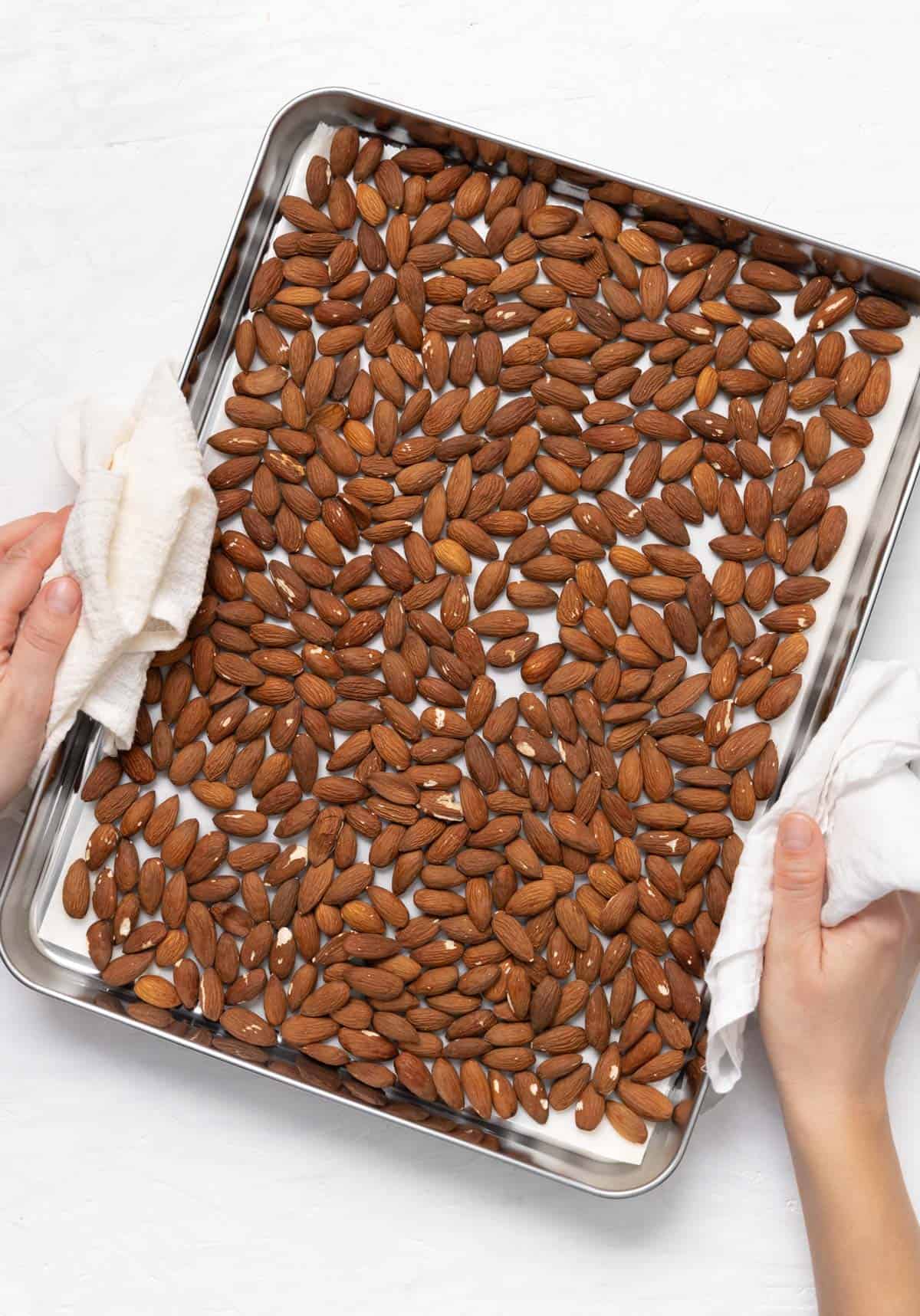 sheet pan of whole almonds