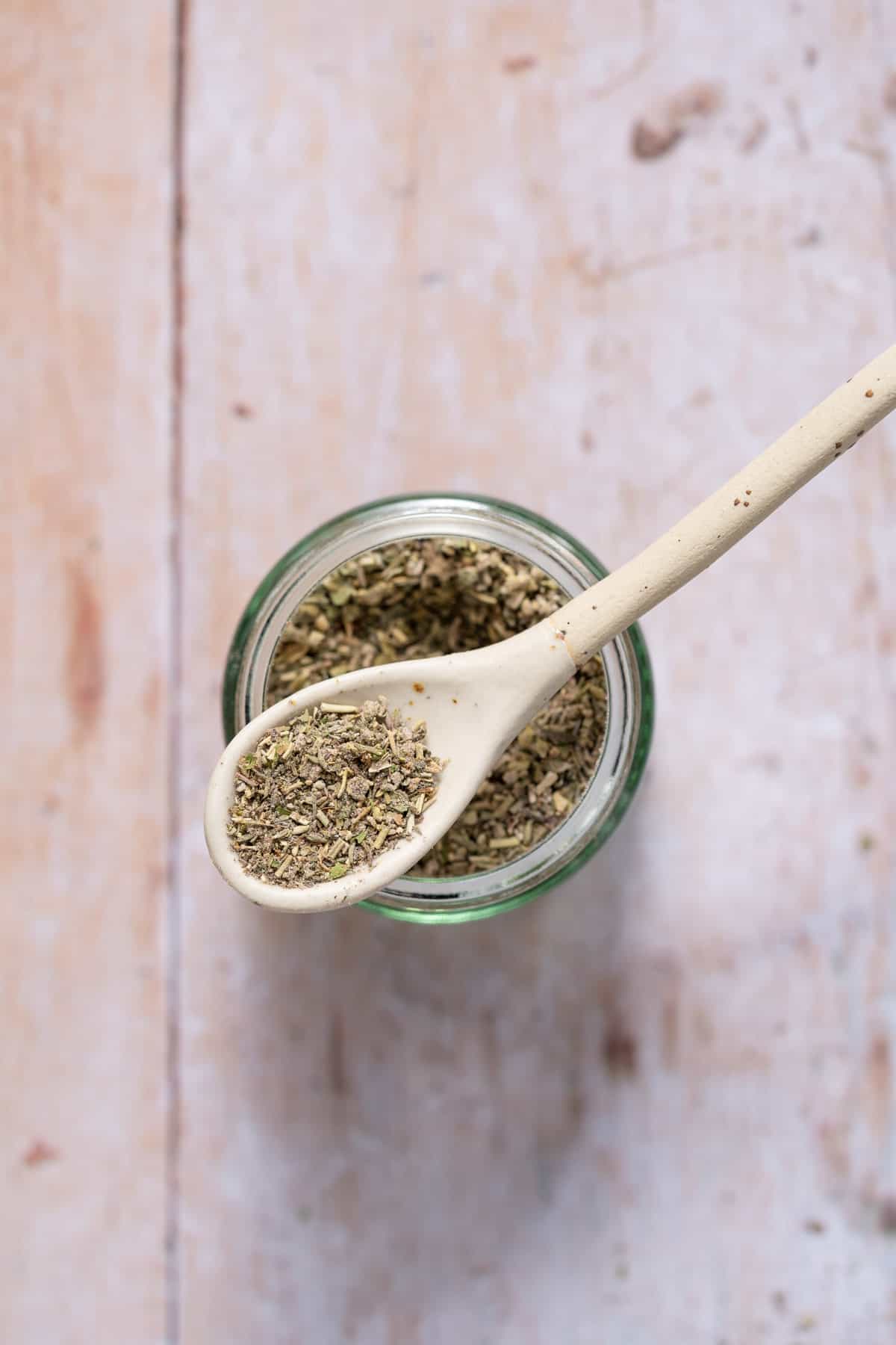 one spoonful of dried poultry herb mix 
