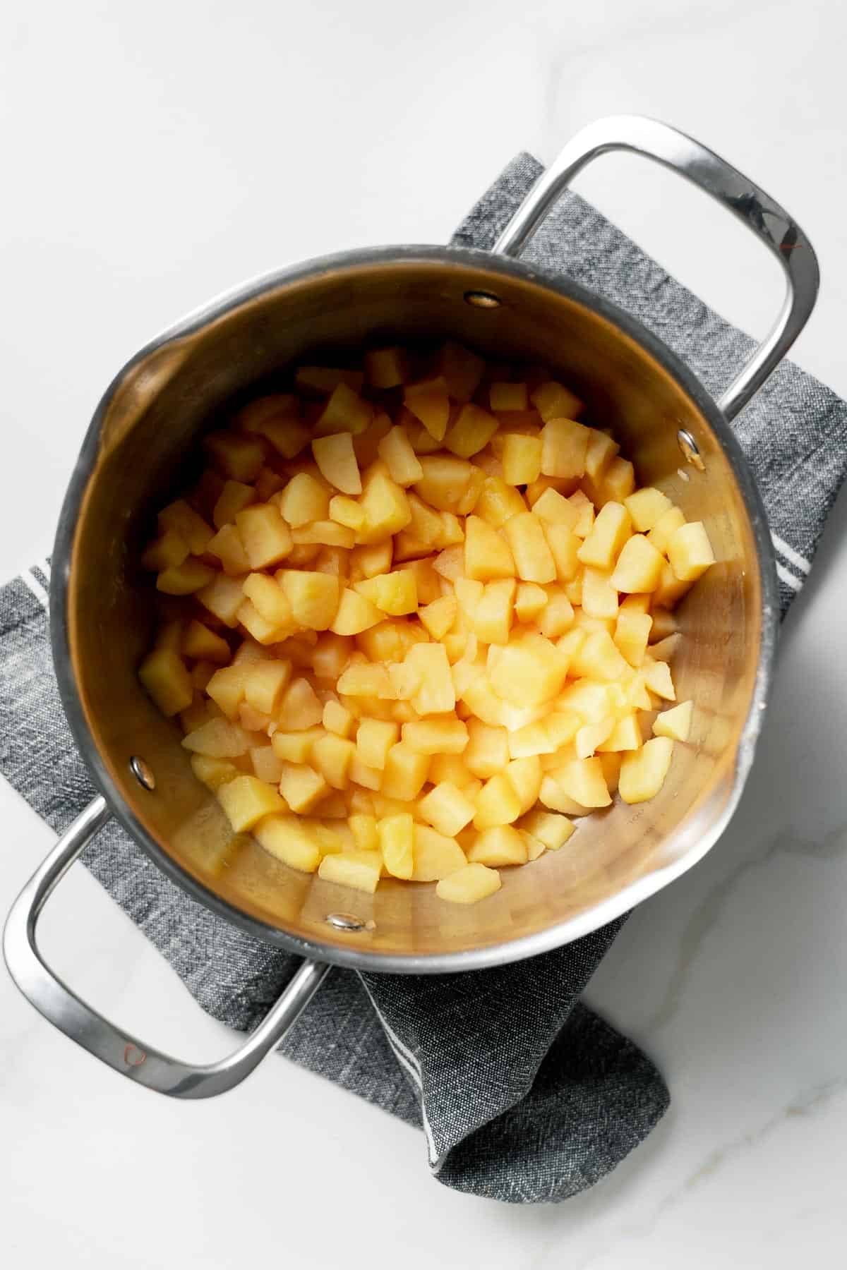 pot filled with softened apples