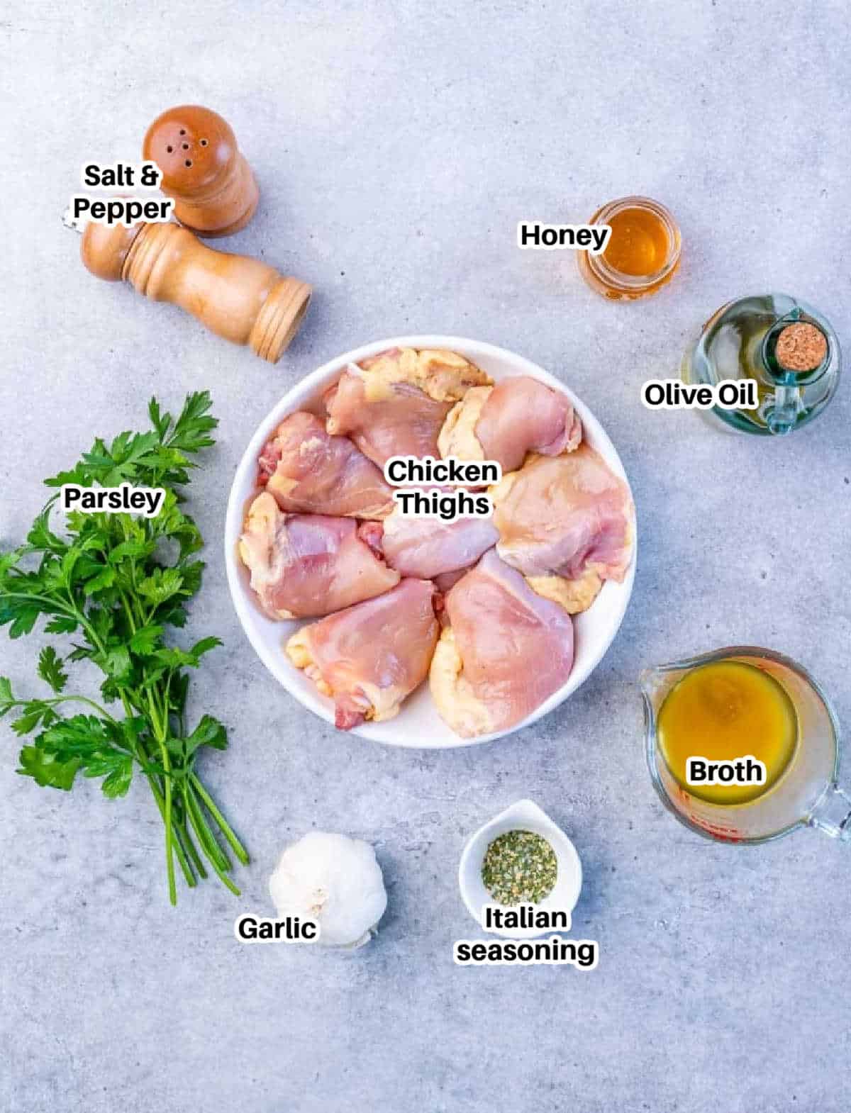 ingredients to make baked chicken thighs.