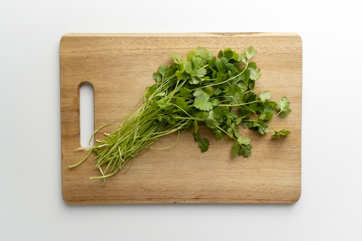 cutting board with cilantro 
