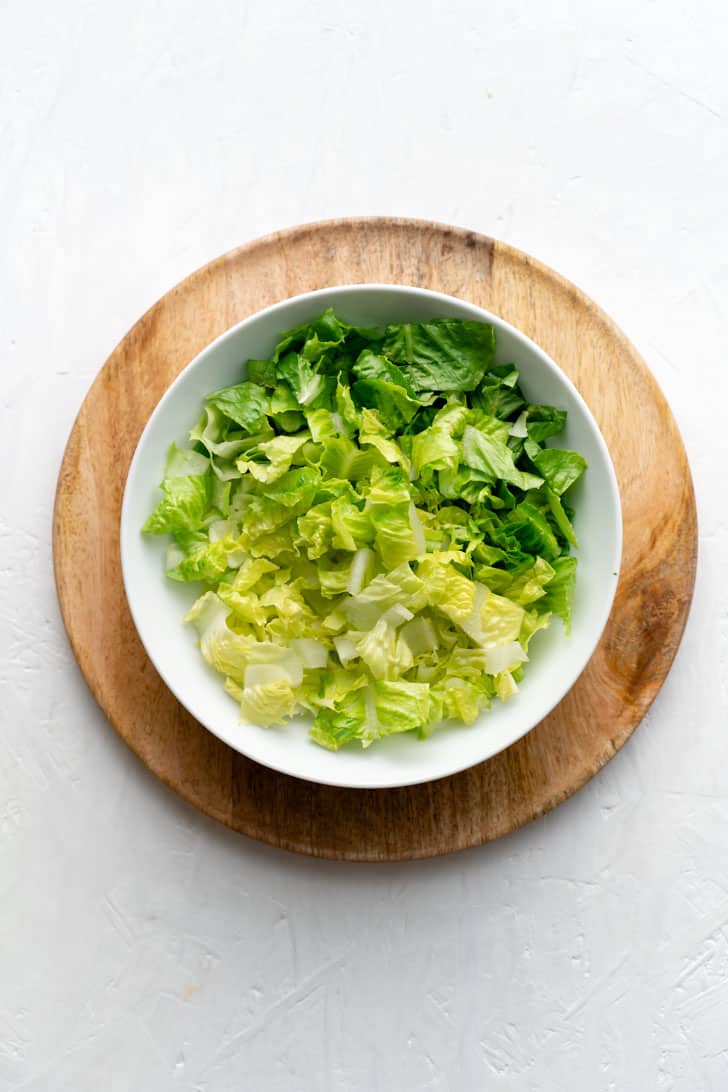 one bowl of chopped romaine lettuce 