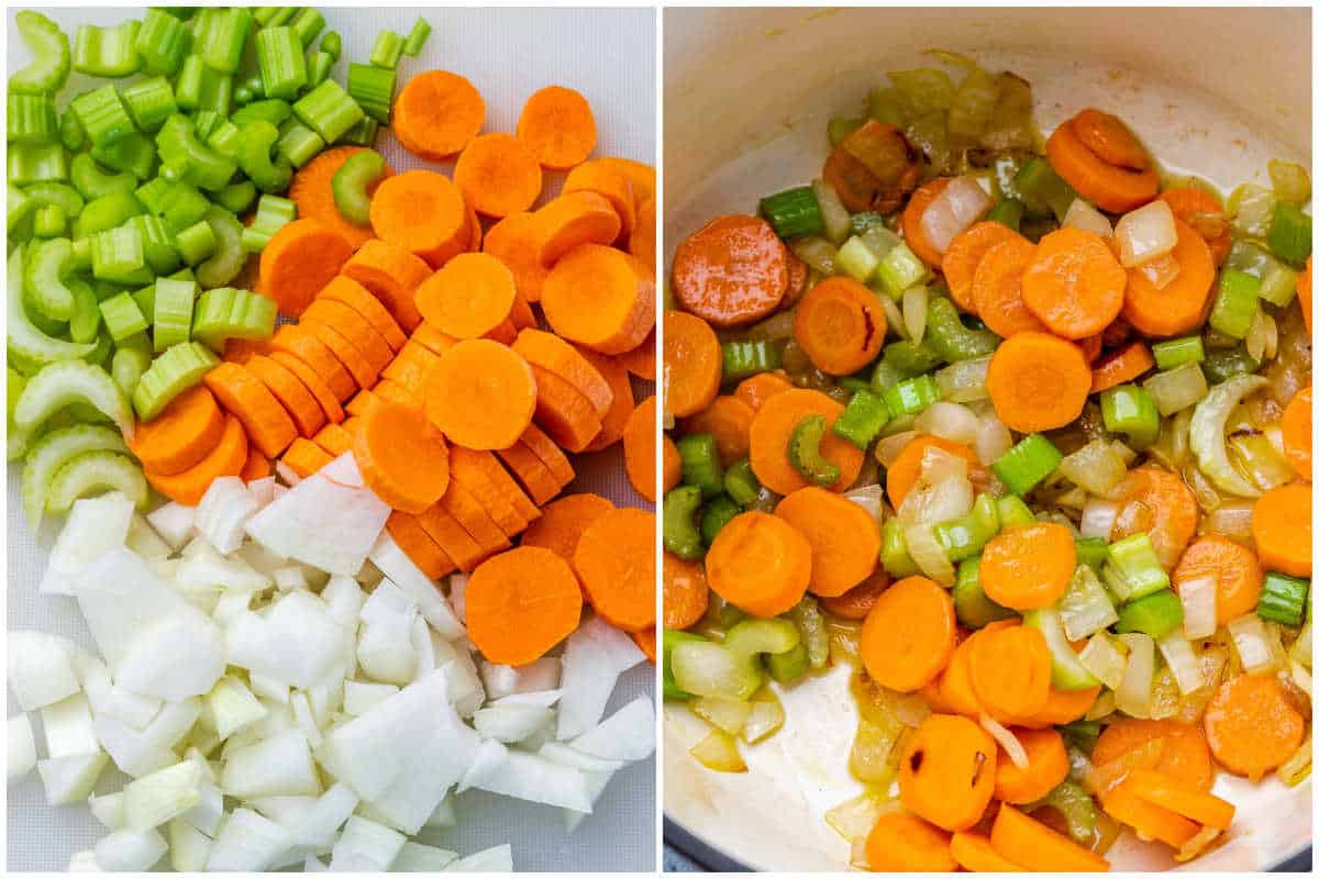 Sautéed veggies in a pot.