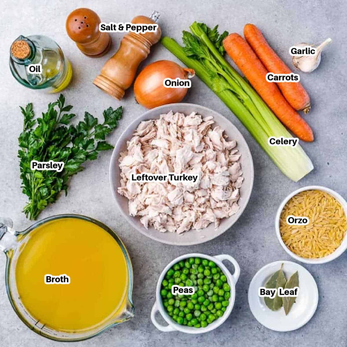 Ingredients to make leftover turkey soup.