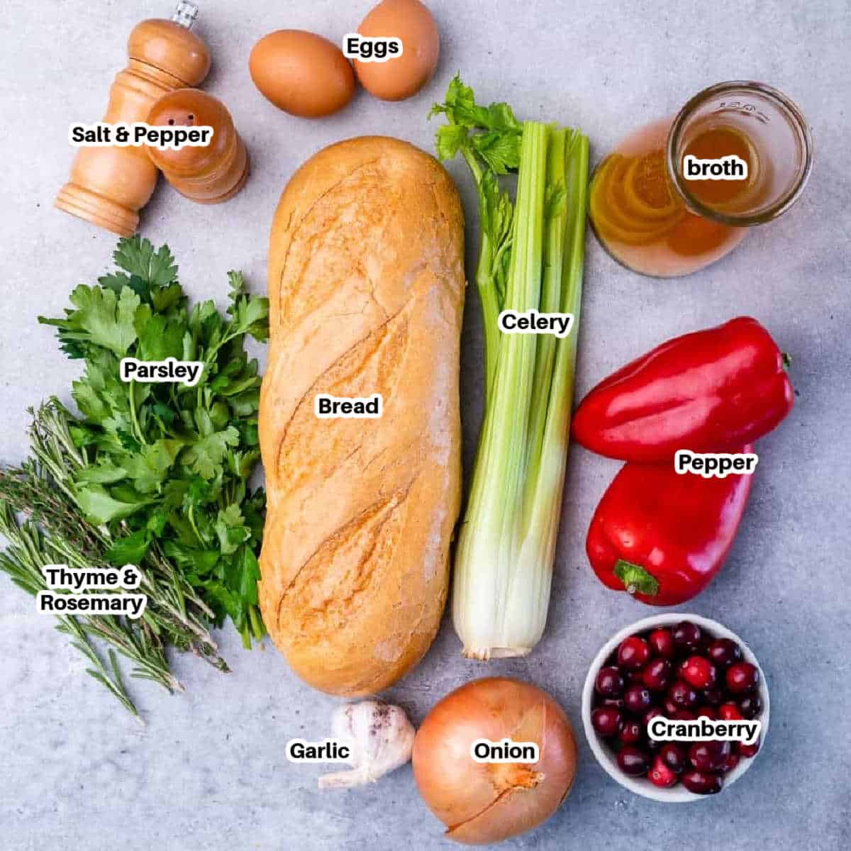 Ingredients for Thanksgiving stuffing.